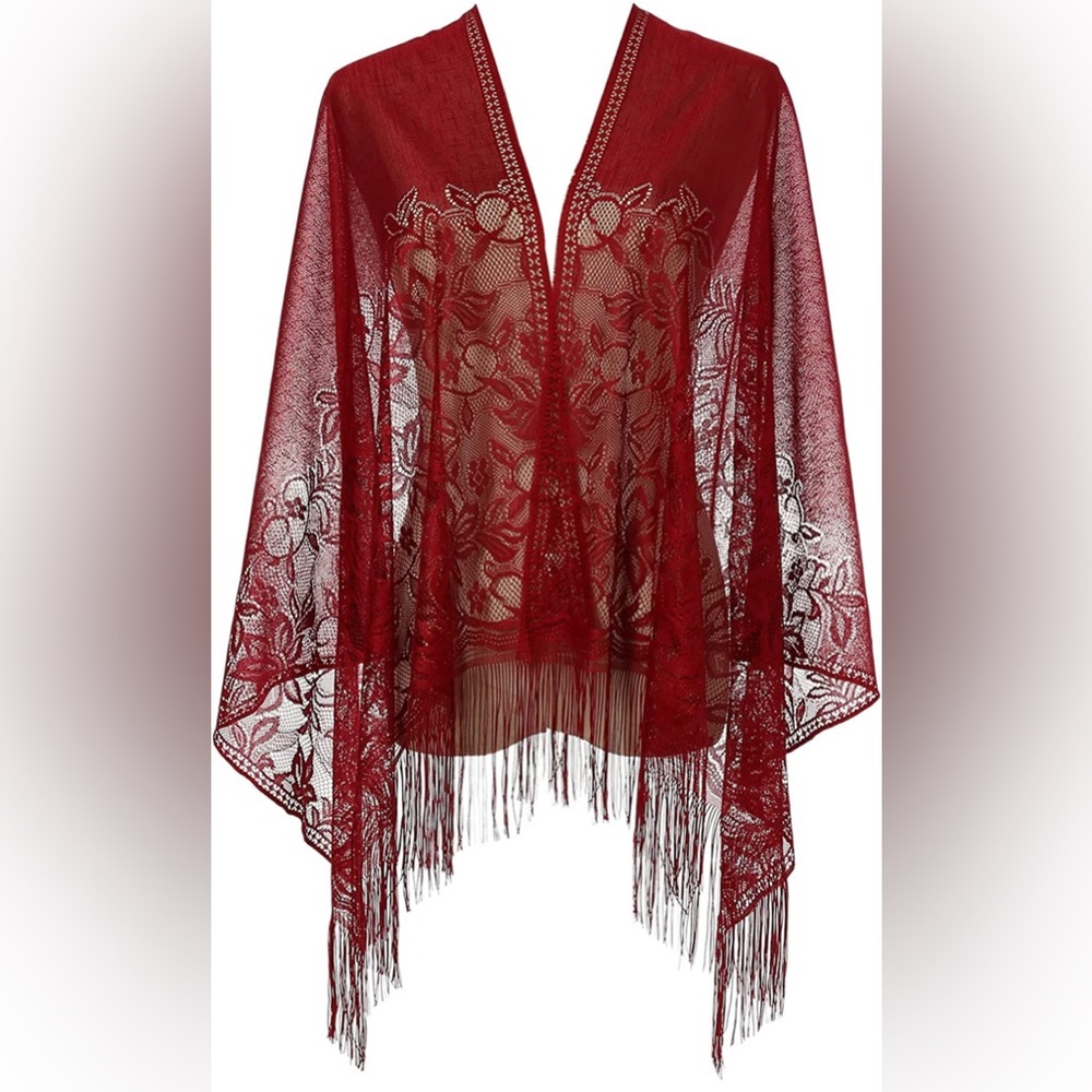 Red lightweight fringe shall/scarf